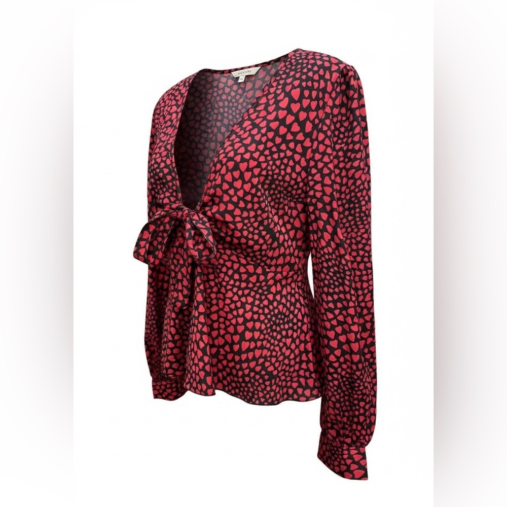 Valentine’s Red and Black Heart
Print Tie-Front Peplum Blouse